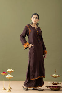 Utsaah Umber Mustard Aari Embroidery Kurta Set