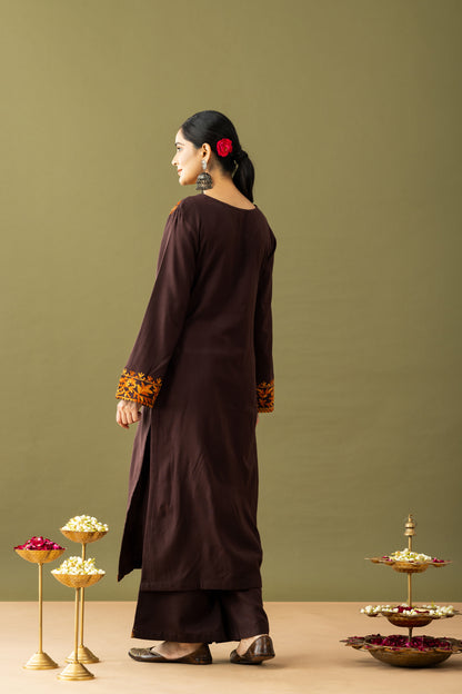 Utsaah Umber Mustard Aari Embroidery Kurta Set