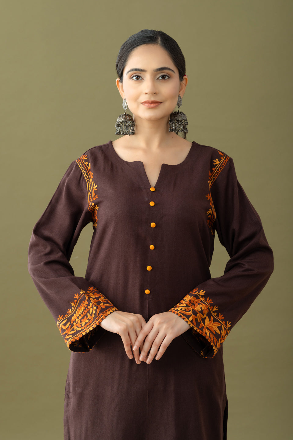 Utsaah Umber Mustard Aari Embroidery Kurta Set