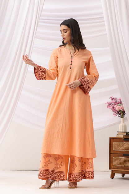 Mridu Coral Peach Kurta Set