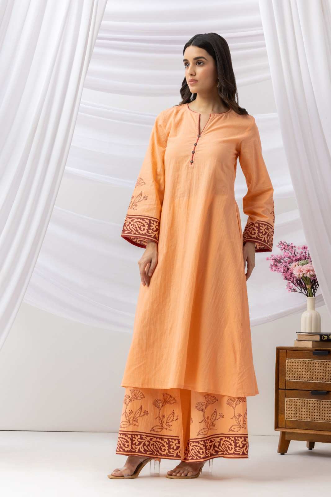 Mridu Coral Peach Kurta Set