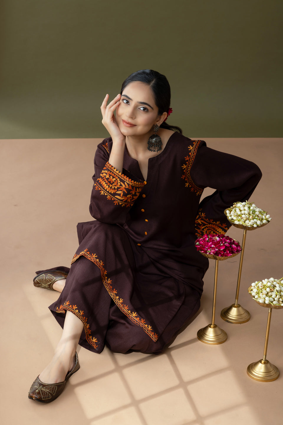 Utsaah Umber Mustard Aari Embroidery Kurta Set