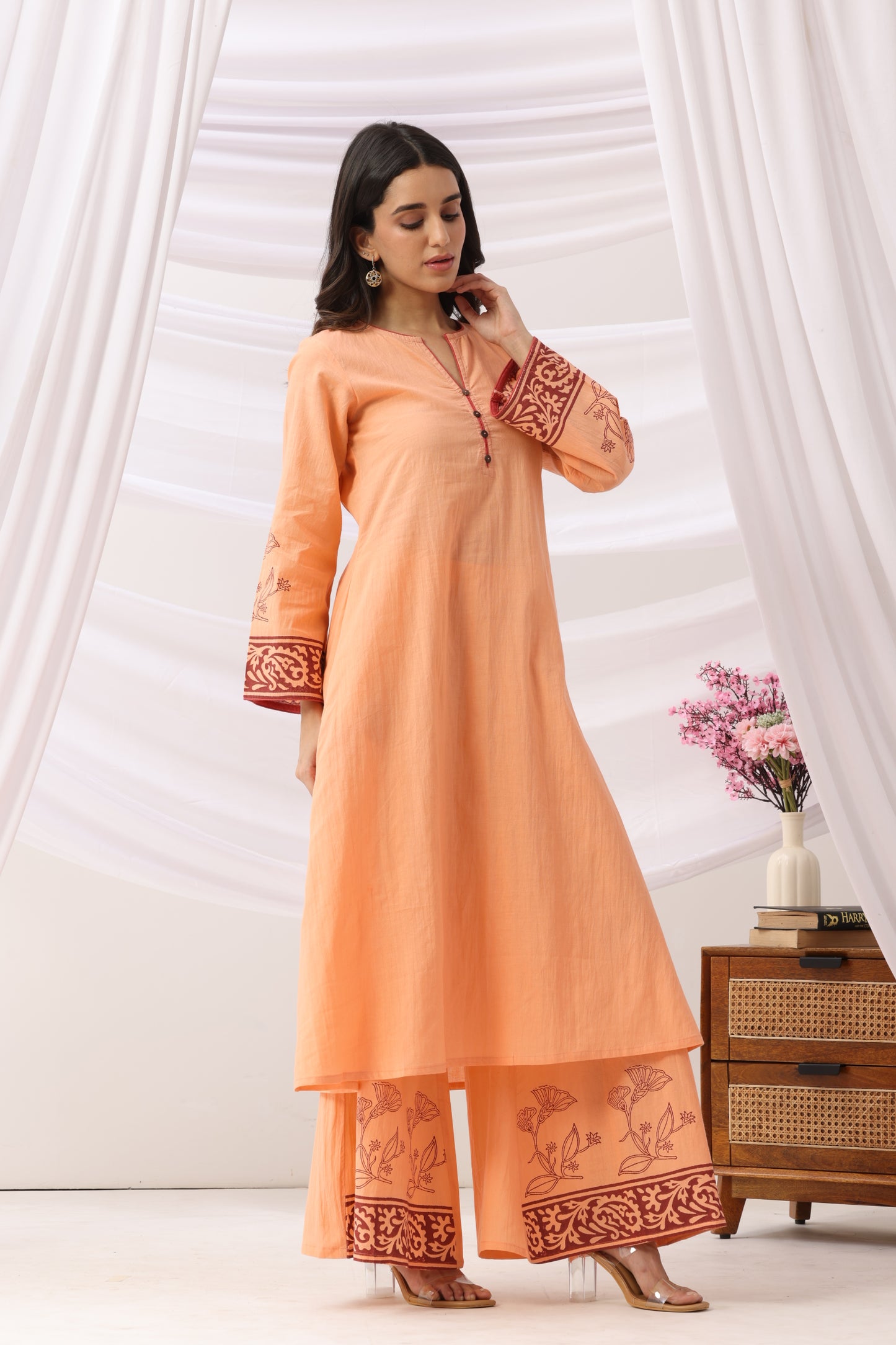 Mridu Coral Peach Kurta Set
