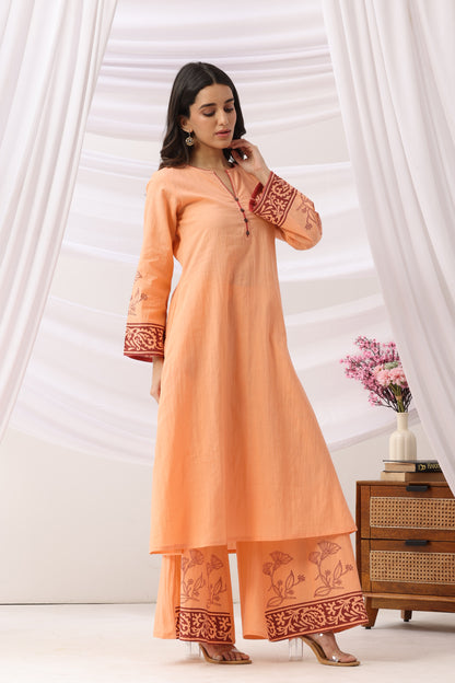 Mridu Coral Peach Kurta Set