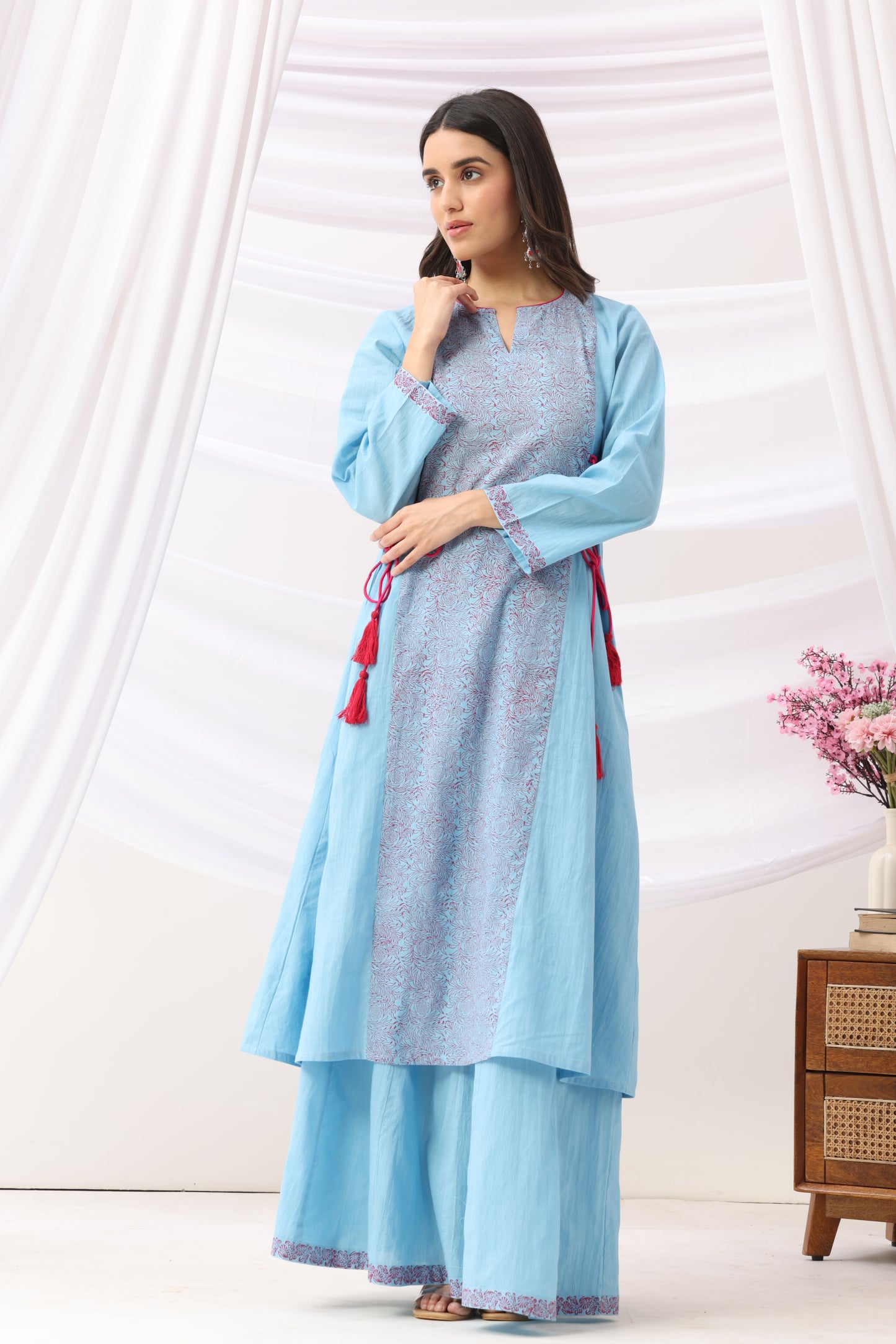 Mridu Blue Side Dori Kurta With Skirt Set