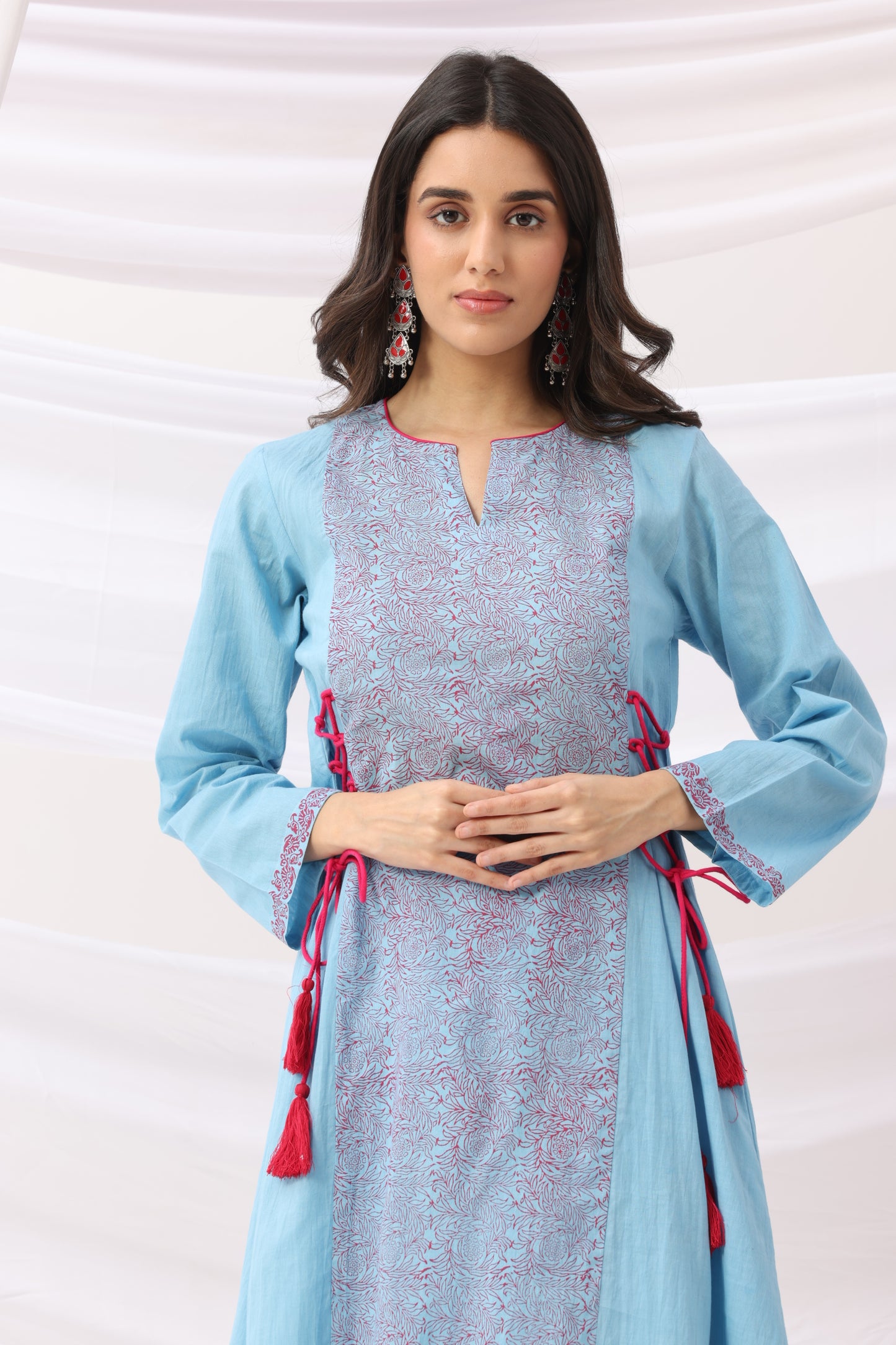 Mridu Blue Side Dori Kurta With Skirt Set