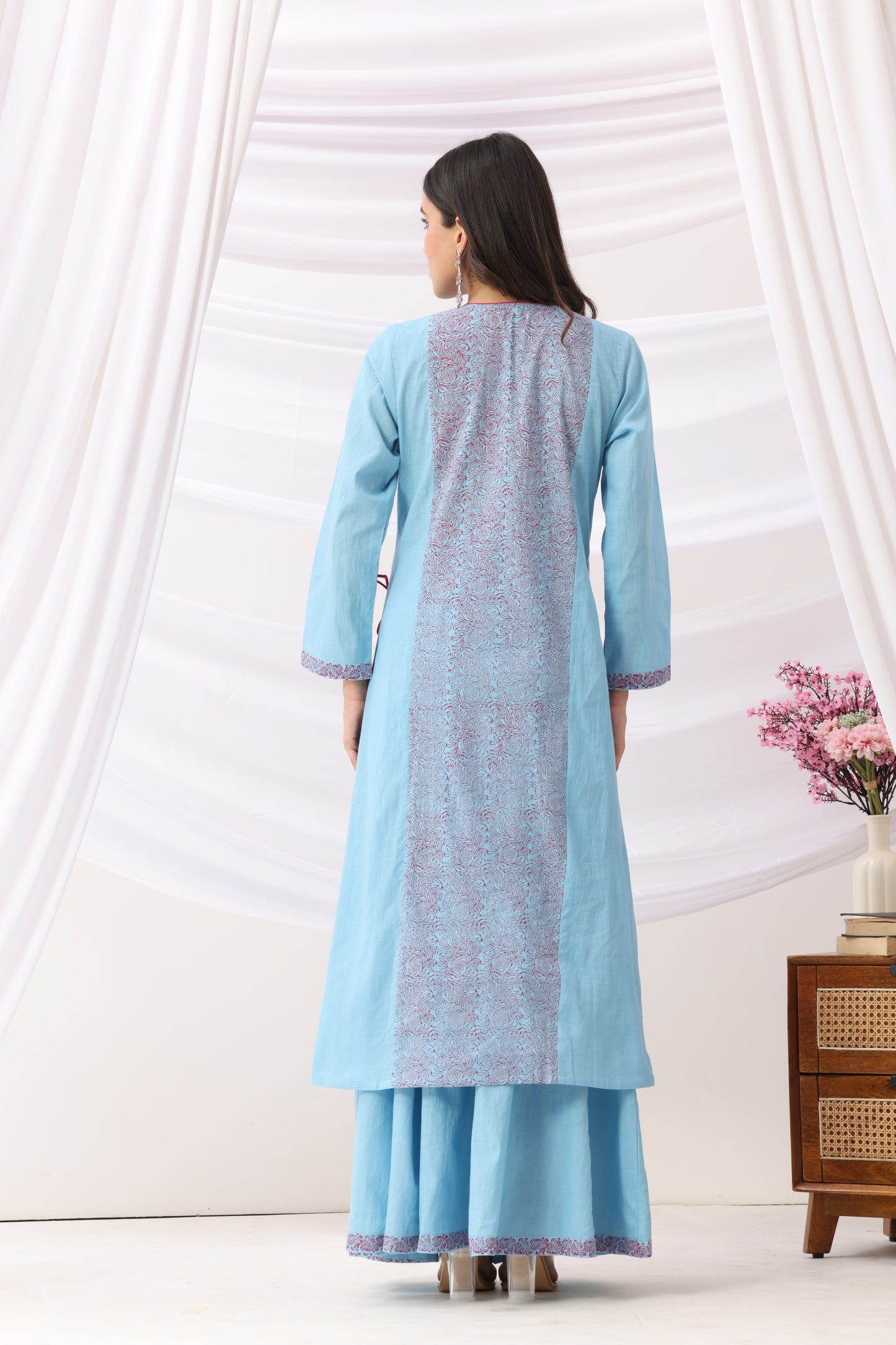 Mridu Blue Side Dori Kurta With Skirt Set