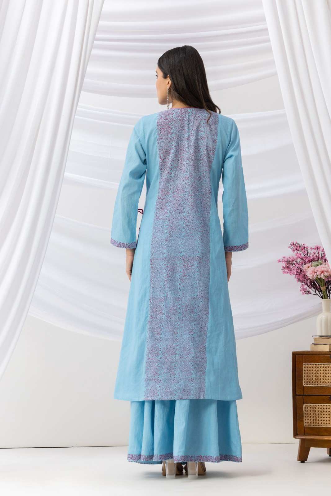 Mridu Blue Side Dori Kurta With Skirt Set