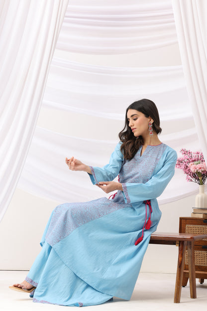 Mridu Blue Side Dori Kurta With Skirt Set