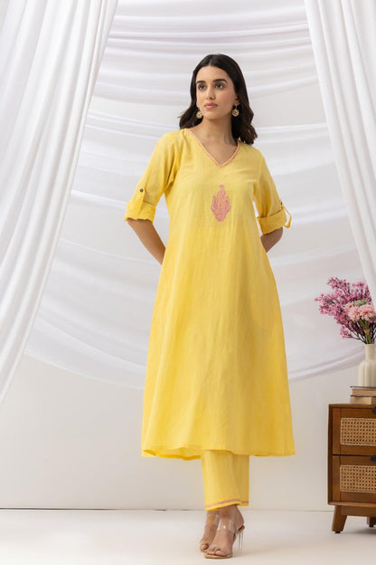 Mridu Marigold Pink Block Kurta Set