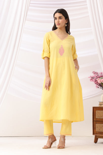 Mridu Marigold Pink Block Kurta Set