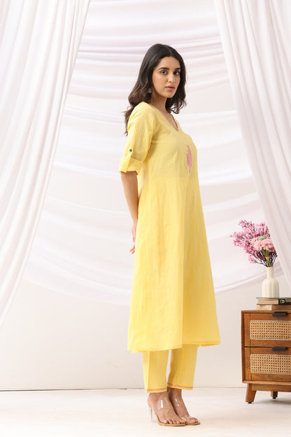 Mridu Marigold Pink Block Kurta Set