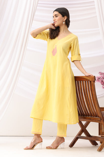 Mridu Marigold Pink Block Kurta Set