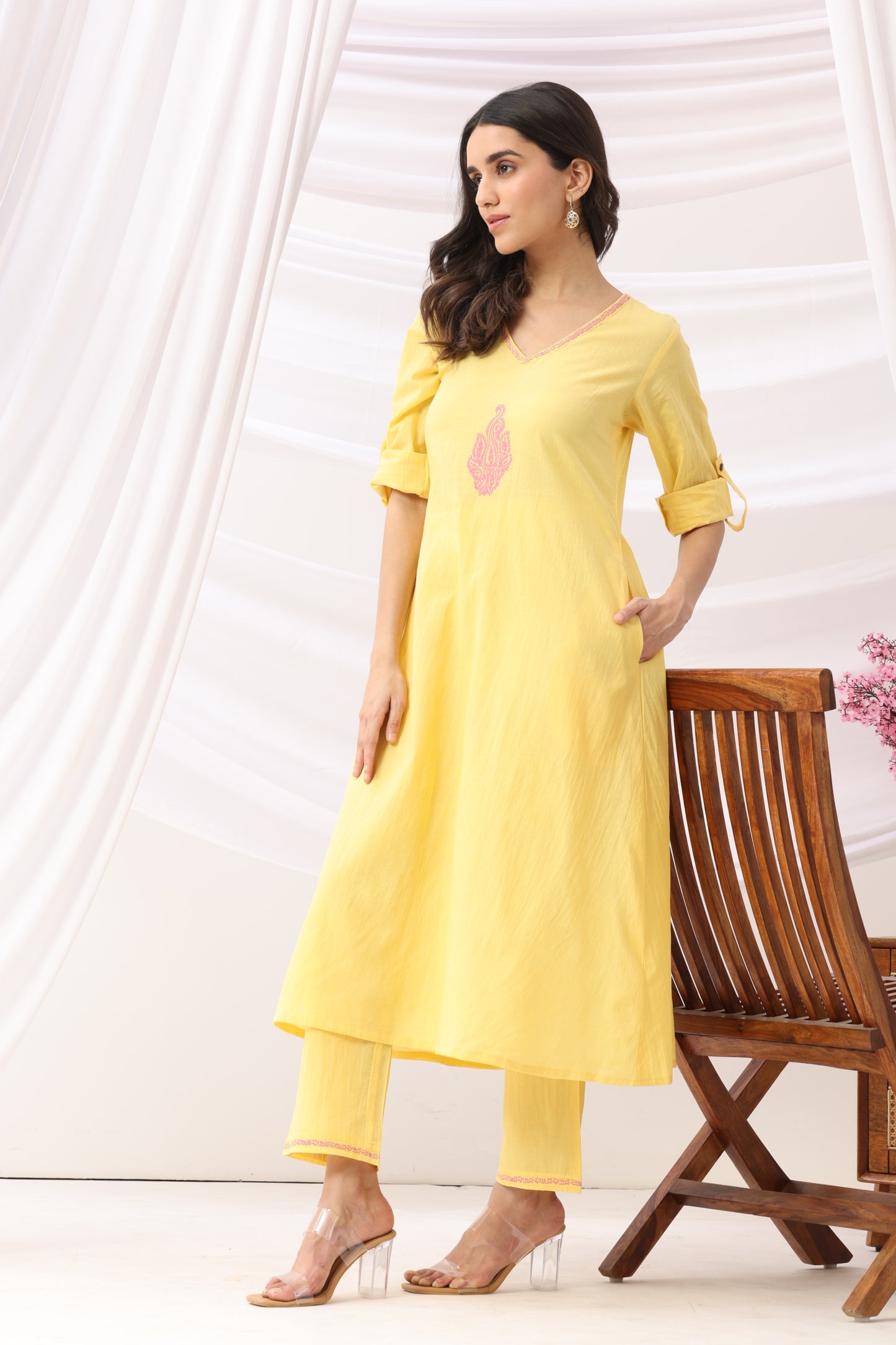 Mridu Marigold Pink Block Kurta Set