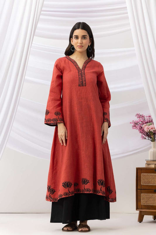 Mridu Rust A-line Kurta Set