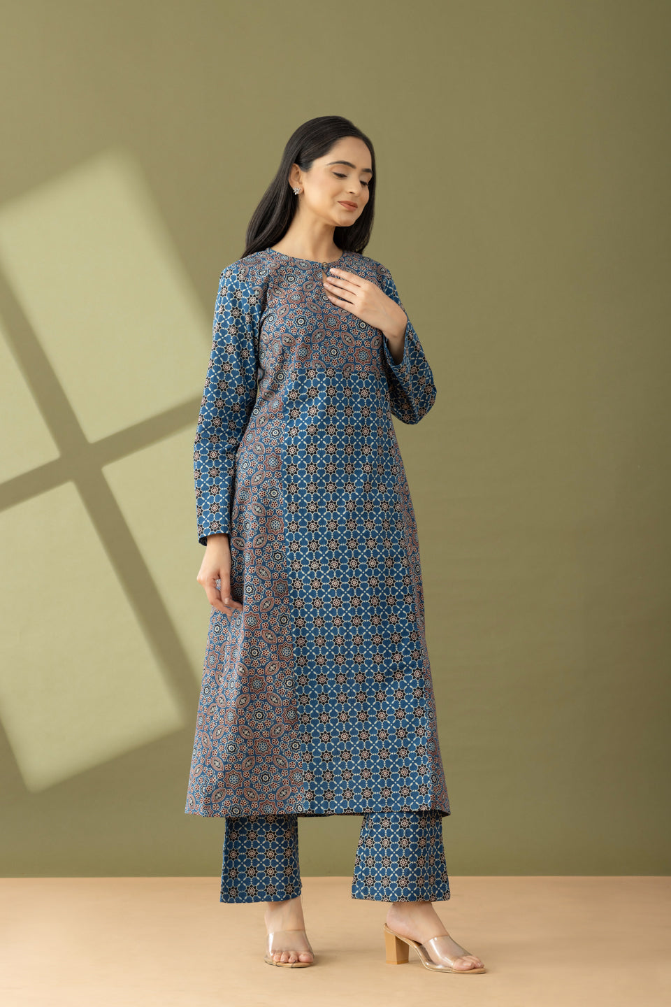 Utsaah Prussian Blue Ajrakh Kurta Set