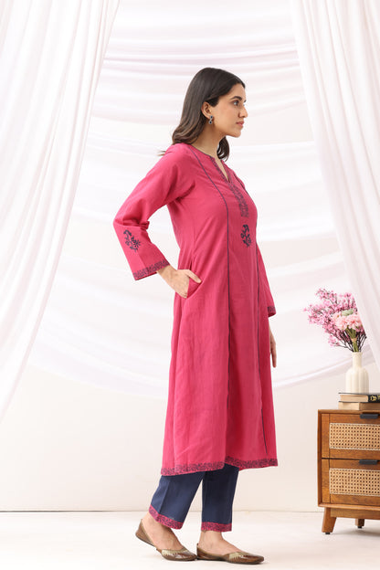 Mridu Berry Block A-Line Kurta Set