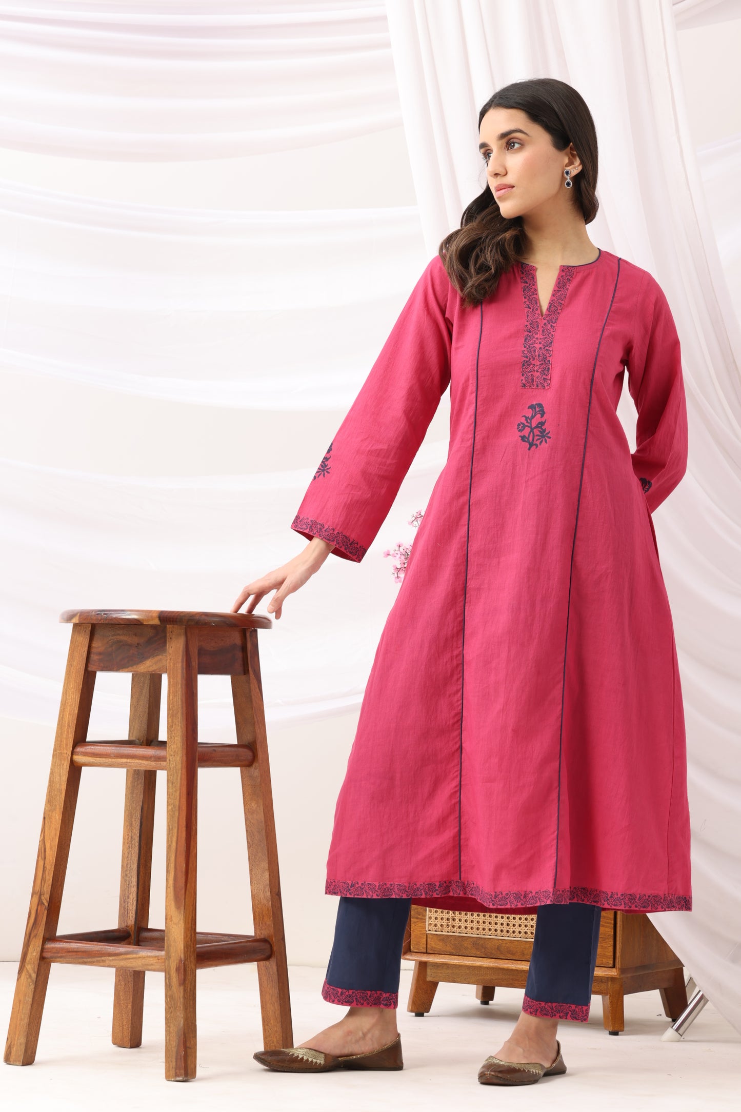 Mridu Berry Block A-Line Kurta Set