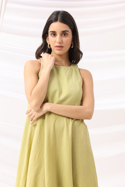 Mridu Meadow Green Kota Border Dress