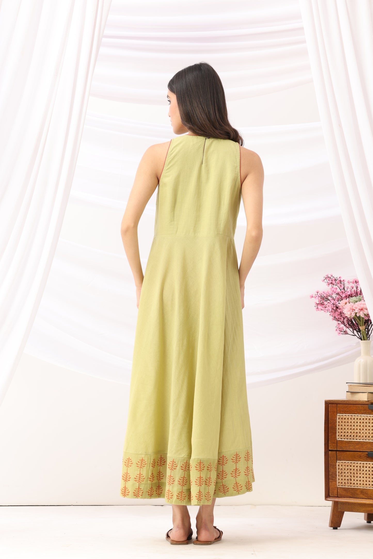 Mridu Meadow Green Kota Border Dress