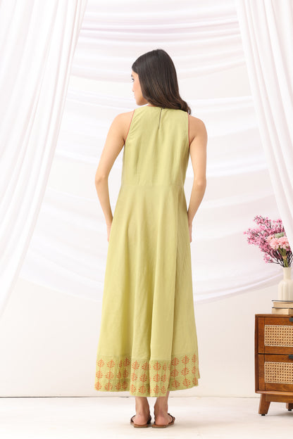 Mridu Meadow Green Kota Border Dress