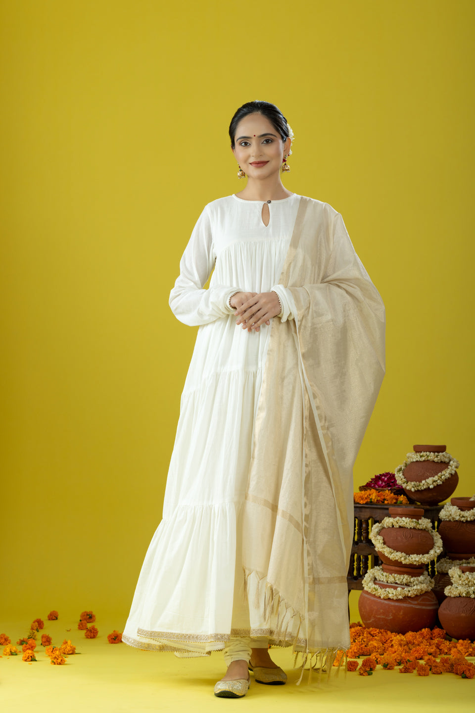 Utsaah Ivory Gathered Suit Set