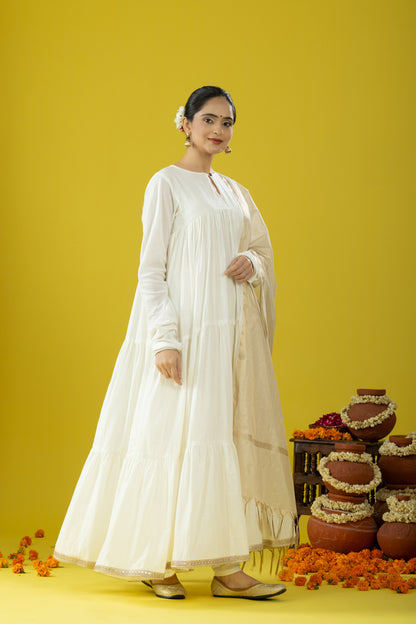 Utsaah Ivory Gathered Suit Set