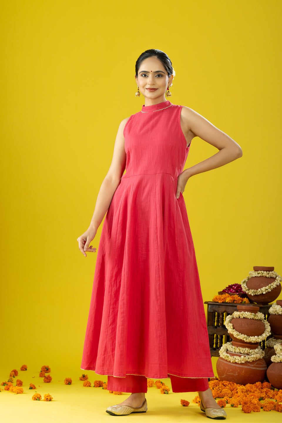 Utsaah Rose Pink Halter Anarkali Suit Set