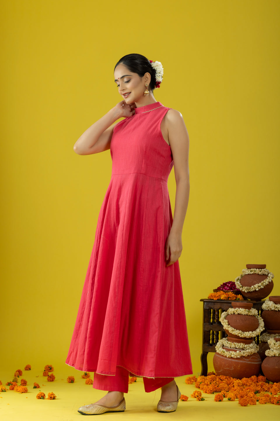 Utsaah Rose Pink Halter Anarkali Suit Set