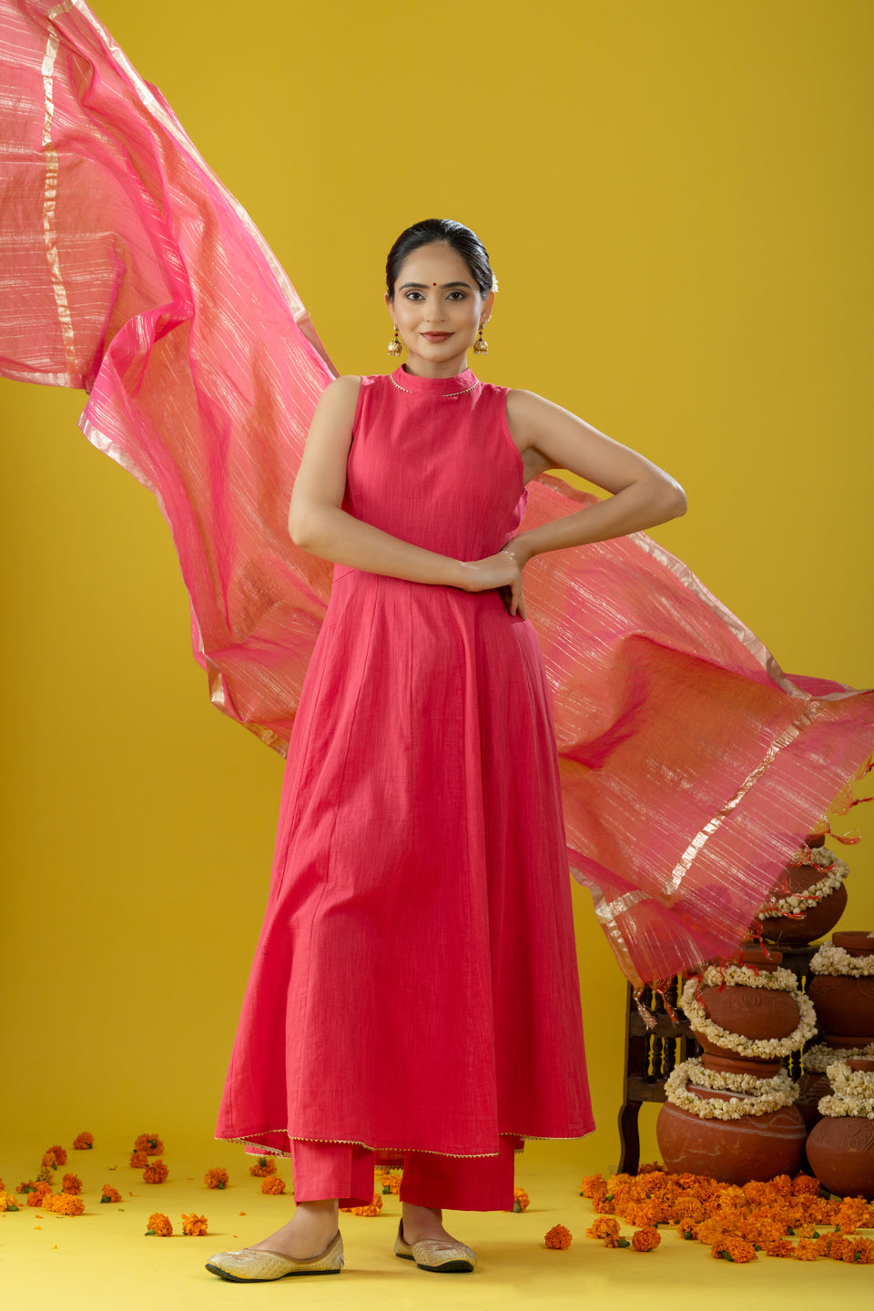 Utsaah Rose Pink Halter Anarkali Suit Set