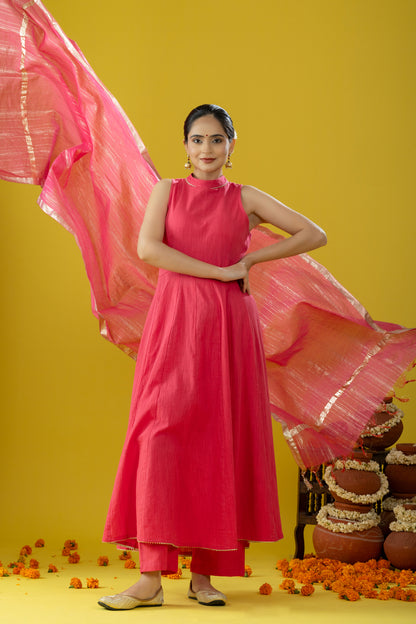Utsaah Rose Pink Halter Anarkali Suit Set