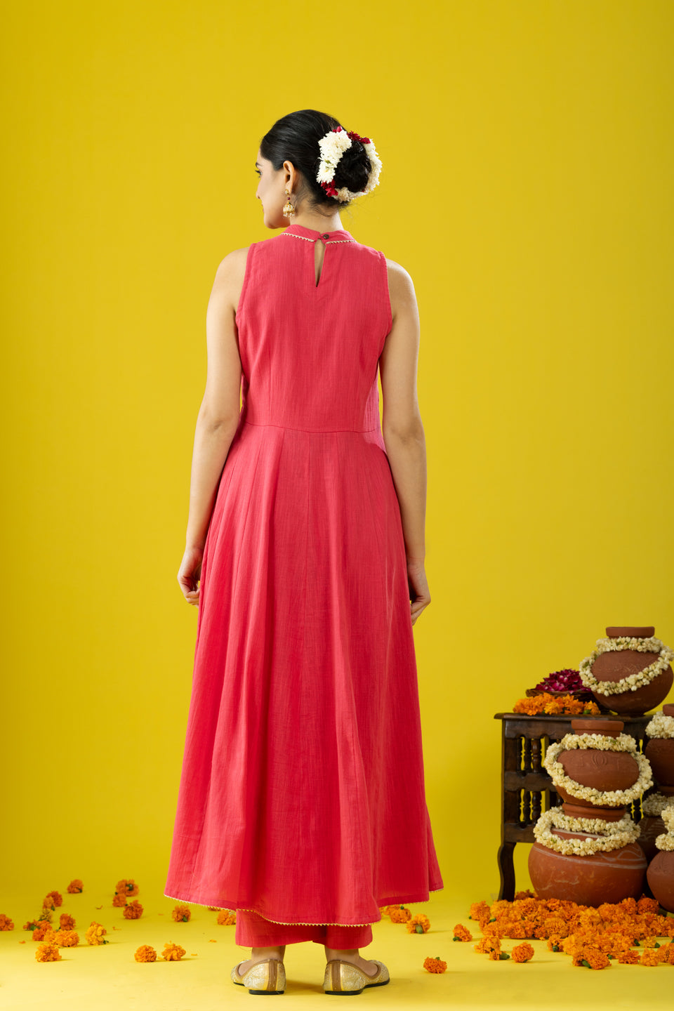 Utsaah Rose Pink Halter Anarkali Suit Set