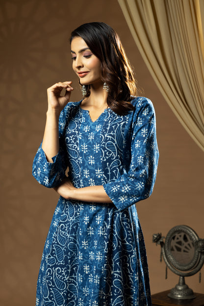 Umang  Indigo Kalidar Dabu Kurta Set