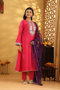 Jashn Magenta Pink Embroidered Suit Set