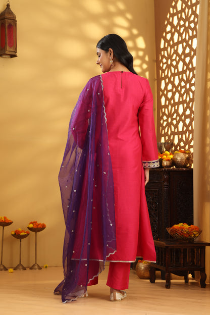 Jashn Magenta Pink Embroidered Suit Set