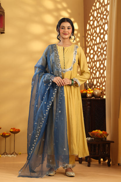 Jashn Ochre Kalidar Suit set