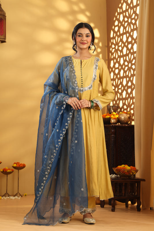 Jashn Ochre Kalidar Suit set