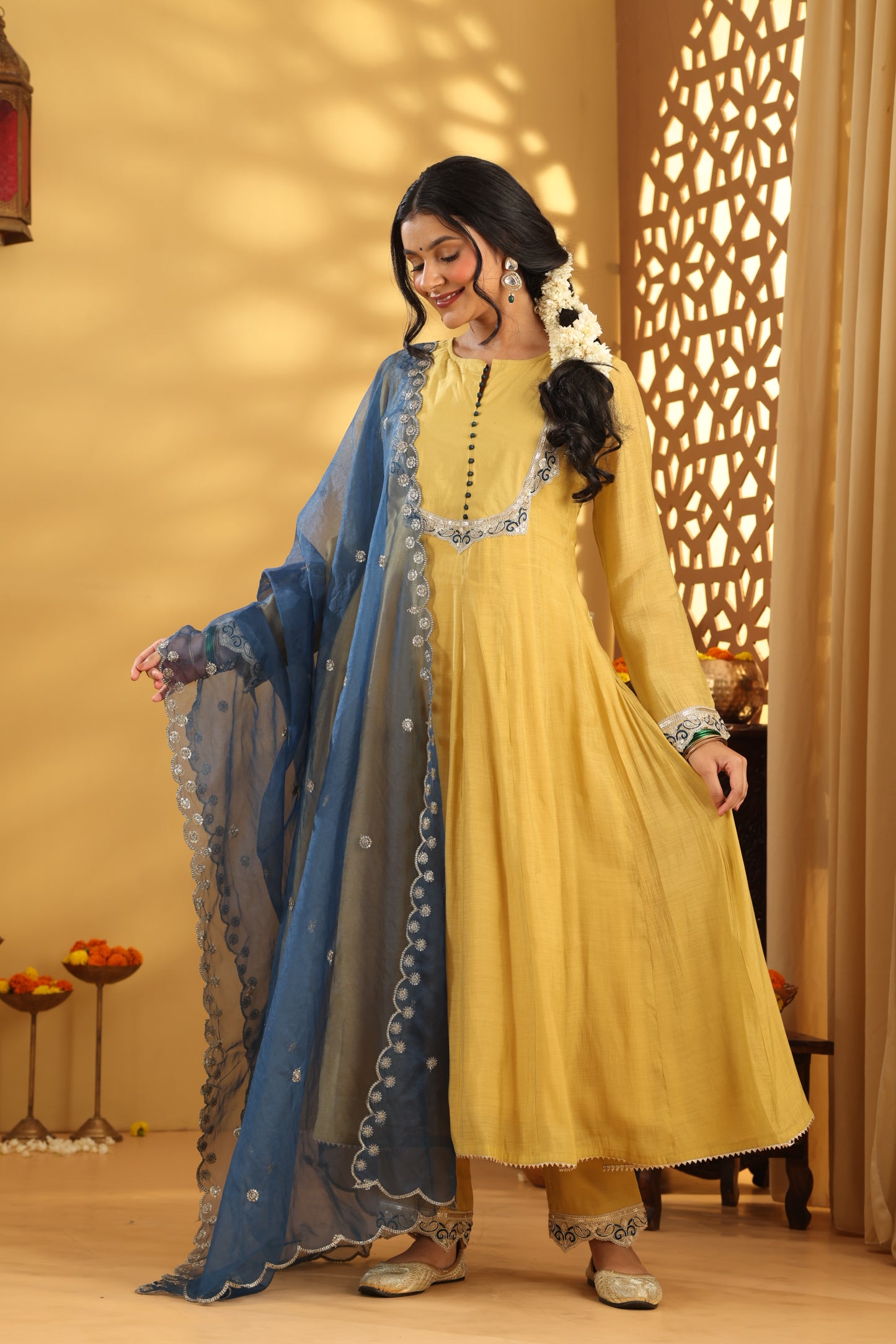 Jashn Ochre Kalidar Suit set
