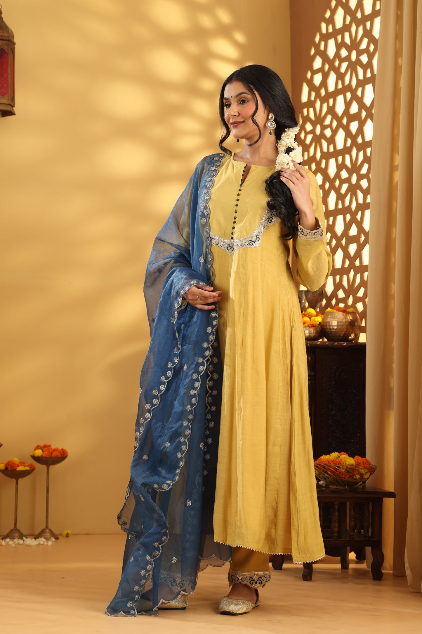 Jashn Ochre Kalidar Suit set