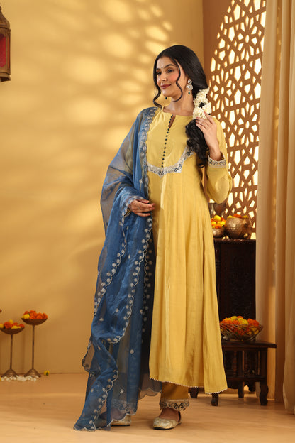 Jashn Ochre Kalidar Suit set
