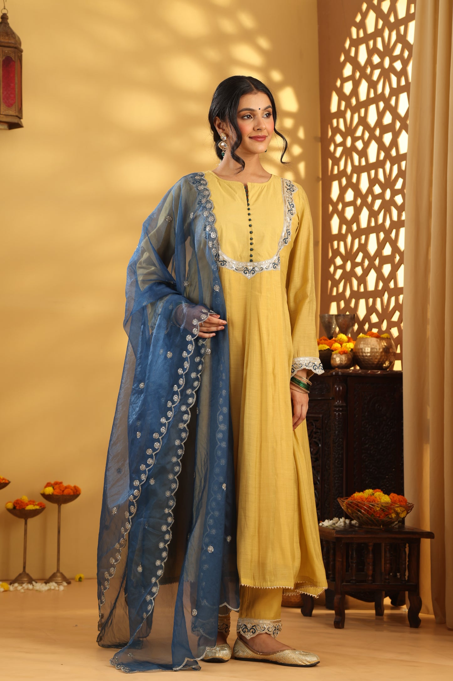 Jashn Ochre Kalidar Suit set
