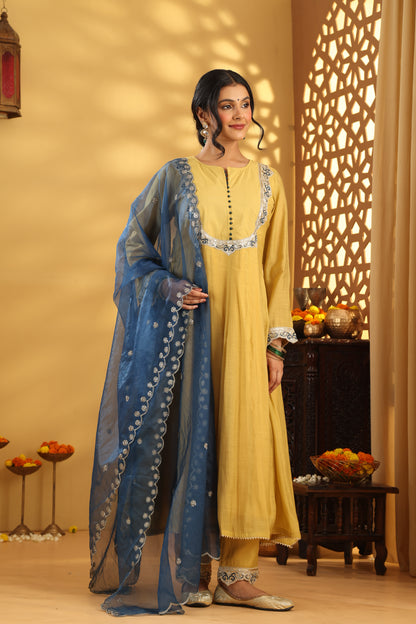 Jashn Ochre Kalidar Suit set