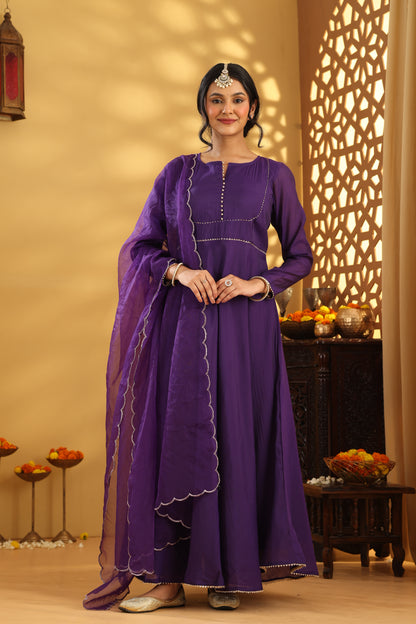Jashn Purple Mul Chanderi Anarkali Set