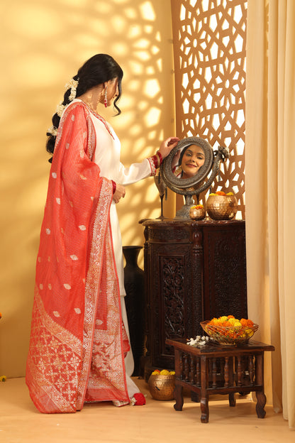 Jashn Ivory Mul chanderi Contrast suit Set