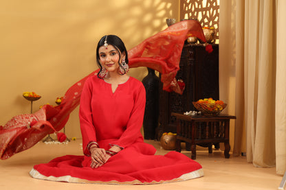 Jashn Caramine Red Mul Chanderi Skirt Set