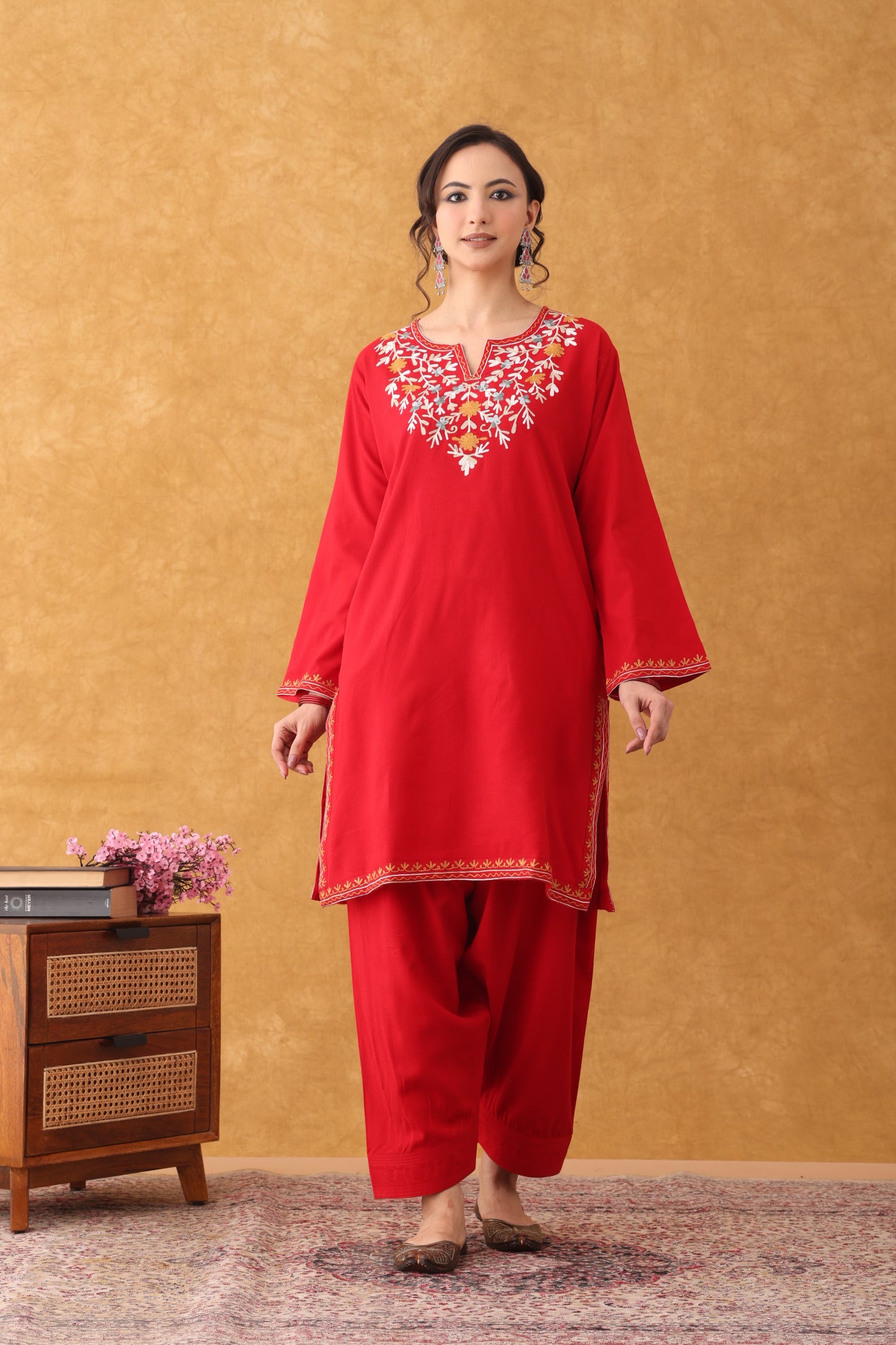 Noor Red Multi Embroidered Phiran Salwar Set