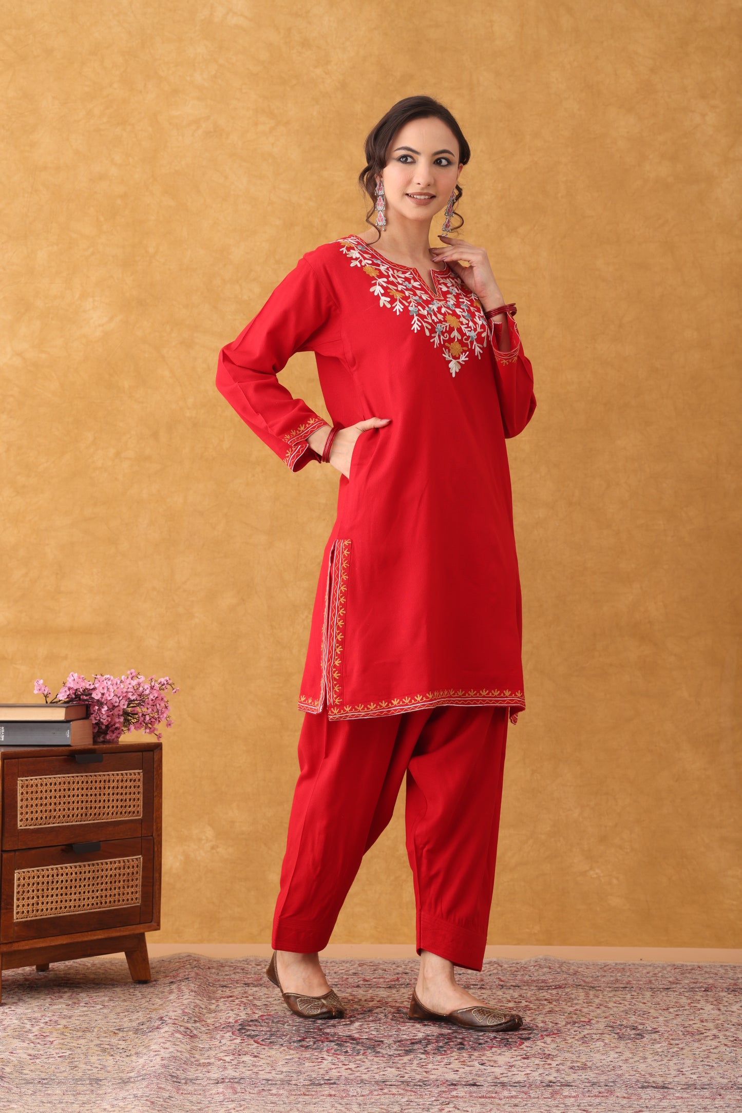 Noor Red Multi Embroidered Phiran Salwar Set