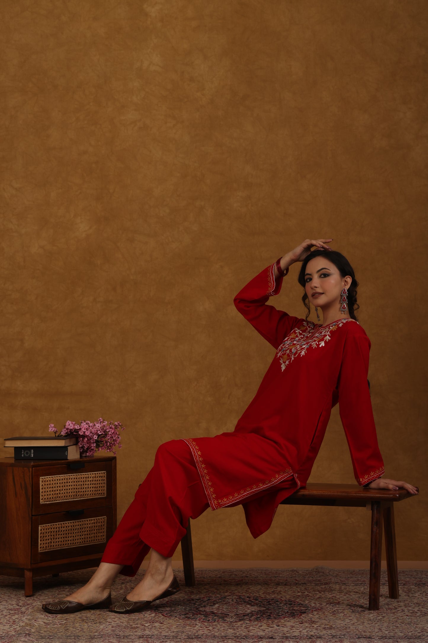 Noor Red Multi Embroidered Phiran Salwar Set