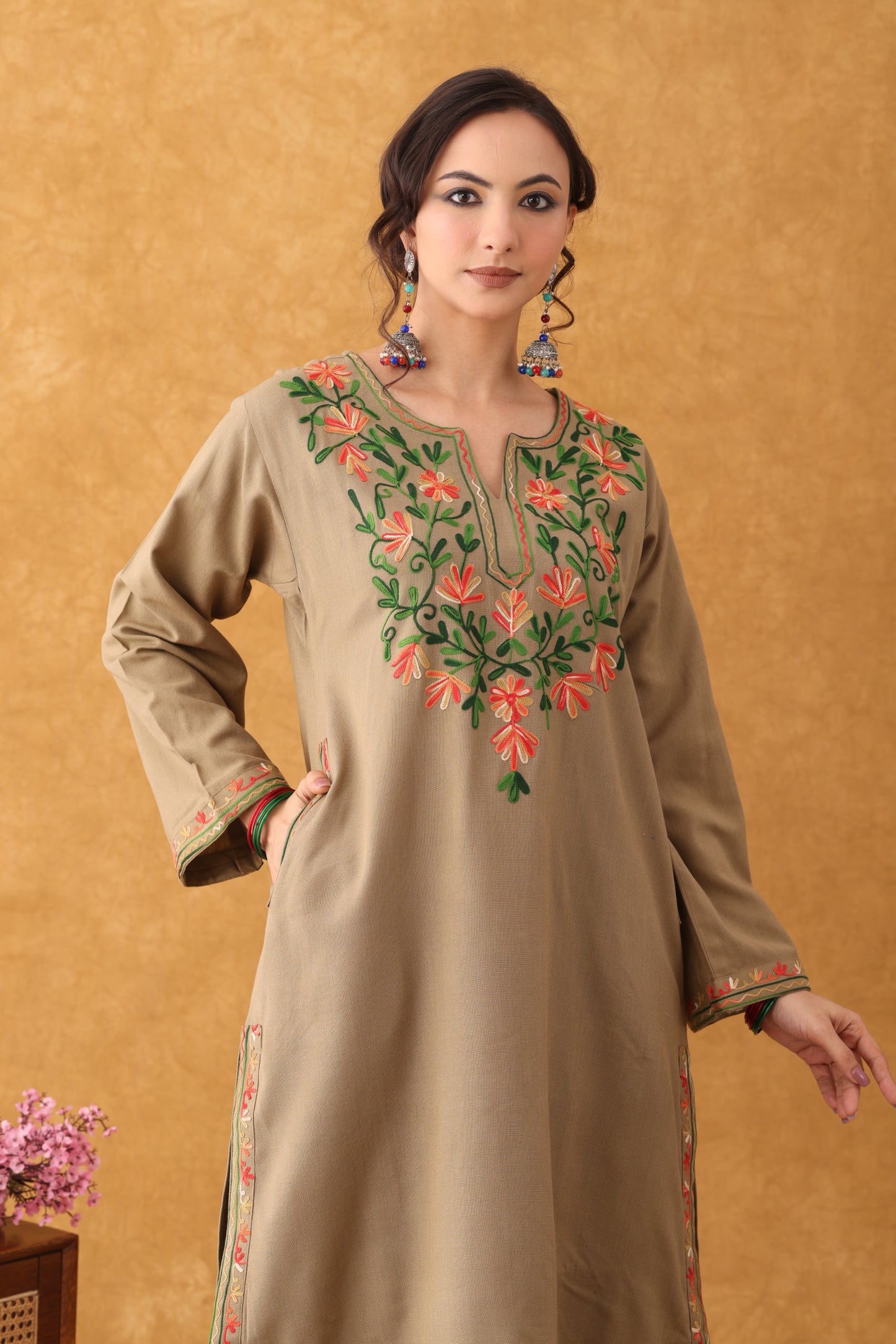 Noor Beige multi Embroidered Phiran Salwar Set