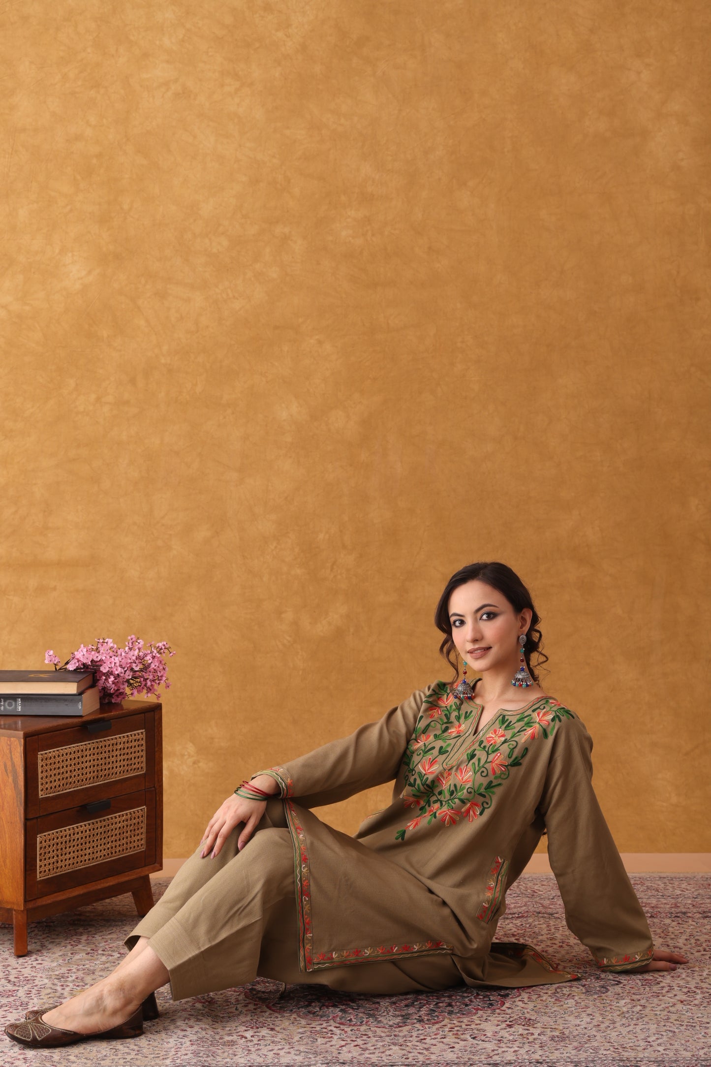 Noor Beige multi Embroidered Phiran Salwar Set